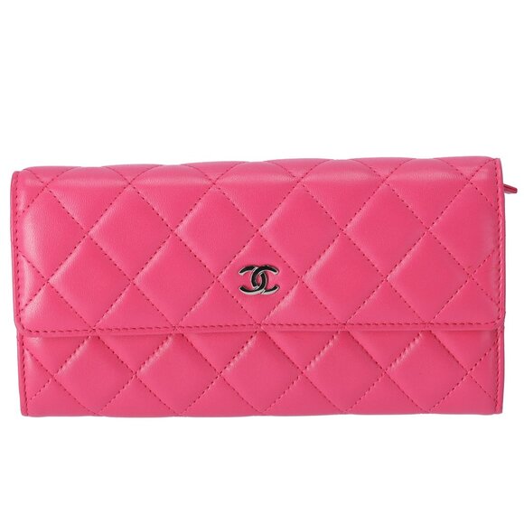 CHANEL Matelasse Long Flap Wallet Fuschia Pink Lambskin - Picture 1 of 6